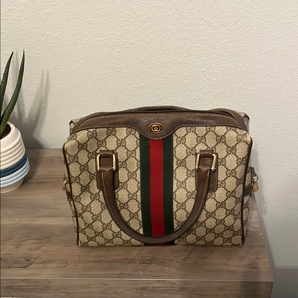 Gucci Brown and Tan Satchel with Iconic GG Monogram
